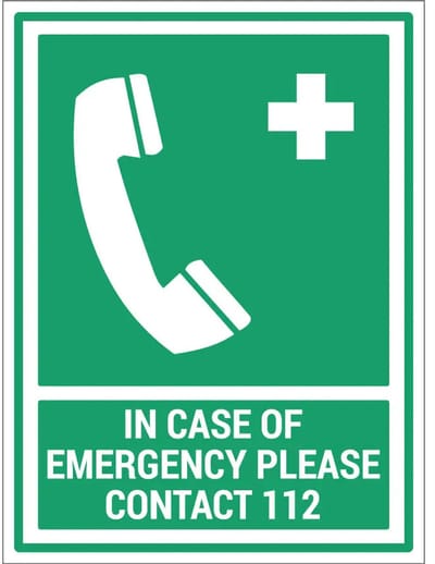 In case of emergency please contact 112 bord met tekst | gecoat dibond materiaal | 40 x 30 cm