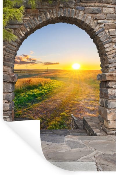 Muurstickers - Sticker Folie - Platteland - Zon - Doorkijk - Landschap - 20x30 cm - Plakfolie - Muurstickers Kinderkamer - Zelfklevend Behang - Zelfklevend behangpapier - Stickerfolie