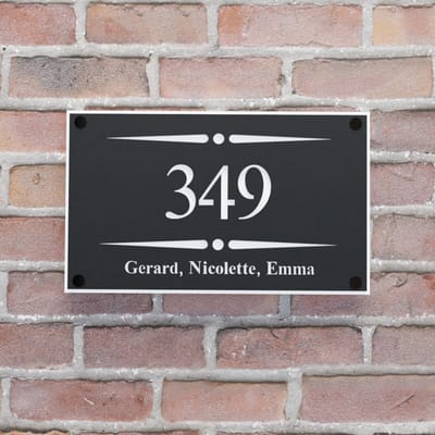 Naambordje voordeur - Huisnummerbord - Rechthoek stip streep - 25x15 - zwart/wit - snapcaps