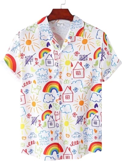 Regenboog shirt heren - Vrolijk - Zomer - Blouse - Knopen