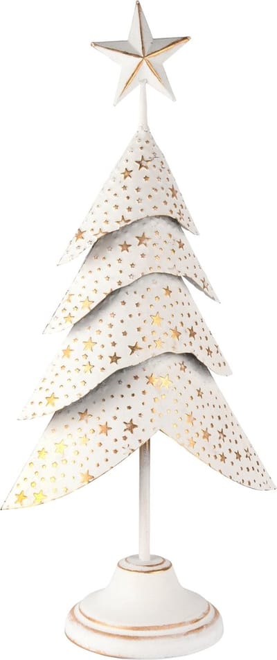 Dekoratief | Deco boom m/sterren op voet, wit/goud, metaal, 26x15x59cm | A245468