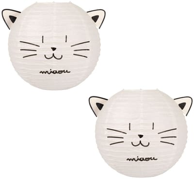 Ostaria Japanse bol lampion - 2x - Kat/Poes thema - D35 cm - Sint Maarten lampion - Tuinfeest - Versiering - Kinderfeestje