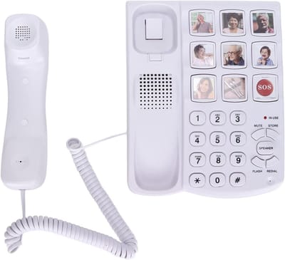 SPHProducts - Fotogeheugen Telefoon - Bedrade Bureautelefoon - Wit - Geschikt voor Senioren - Grote Knoppen voor Gemak - Ondersteunt Handsfree