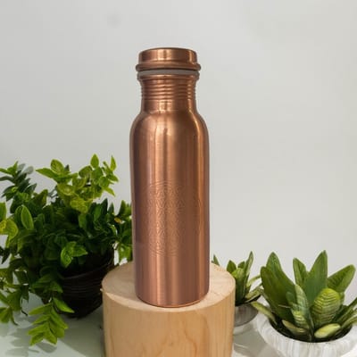 Puur koperen waterfles flower of life ± 750 ml (zware uitvoering, in luxe geschenkverpakking)