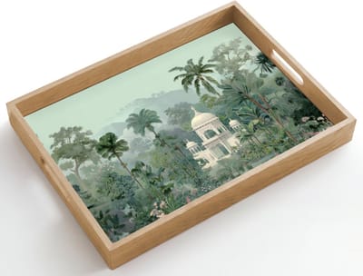 Dienblad hout 50x35 cm - Schootdienblad - Tropische tuin - Koepelgebouw - Bloemen - Borrelplank rechthoek - Plateau dienbladen