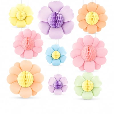 Papieren bloemen om op te hangen, kleurrijke lente bloemendecoratie voor kinderverjaardagen, tuinfeesten, feestjes, bruiloften, feestelijke decoratie
