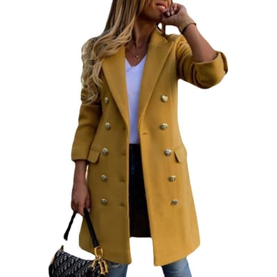 Winter Nieuwe Double-breasted Revers Slim-fit Jas Dames Trenchcoat XXXL