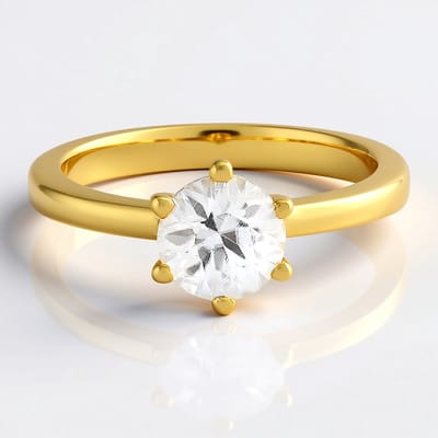 Cavill - Elegante Zilveren Ring 925 Sterling Vermeil - Cambodjaanse Ronde Zirkoon 1,356 ct - Prong Zetting - Stijlvolle Goudkleurige Ring Dames