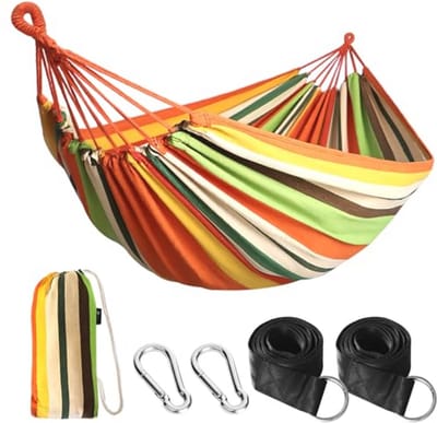 Outdoor katoenen hangmat 210 x 150 cm - Draagkracht tot 200 kg en draagtas voor tuin en patio