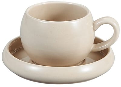 Bricard Bondy - Porseleinen Espressoset – 4-delig – Taupe – Kleine Espressokopjes met Schotels