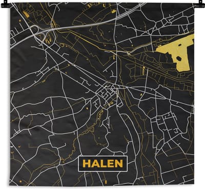 Wandkleed - Wanddoek - Halen - Goud - Plattegrond - Kaart - Stadskaart - 180x180 cm - Wandtapijt