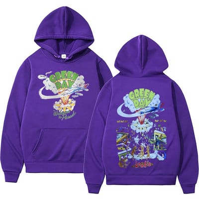 Zeldzame Punk Band Green Day Dookie Hoodie Mannen Klassiek Gotisch Vintage Rock Sweatshirt Heren Hip Hop Oversized Hoodies 90s Streetwear M paars