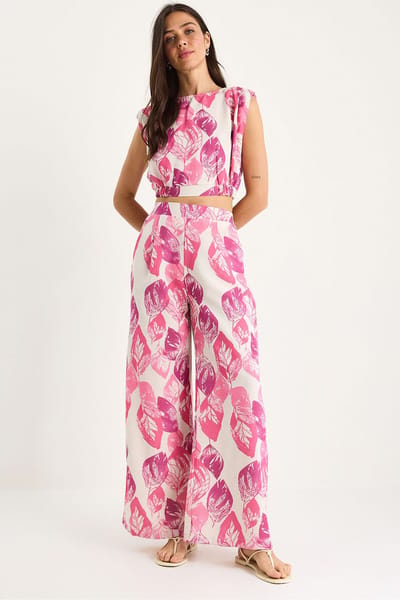 Bloemenprint Crop Top en Wijde Broek Set