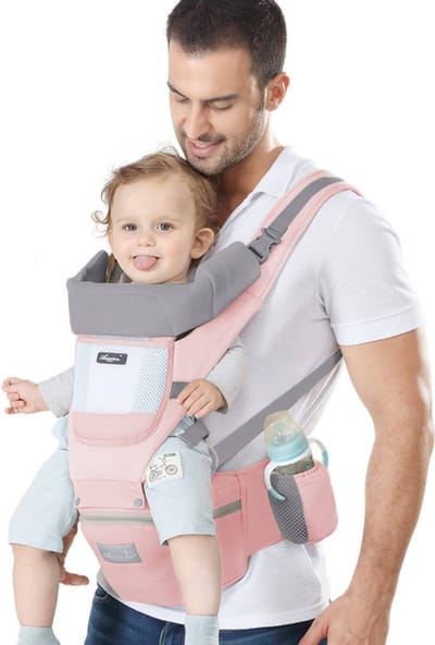 Draagzak met Heupzitje Ergonomische Draagzakken voor Peuters Rugzak Schouderdraagzak voor Baby's Verstelbare voor- en achterkant Draag voor Pasgeboren 3 Maanden tot 3 Jaar (3-20kg) (Roze)