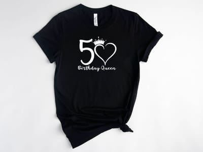 Lykke Birthday Queen T-shirt | Vrouwen | 50 Jaar | Katoen | Zwart | Maat S