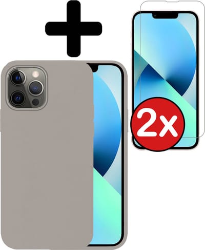 Hoesje - Met 2x Screenprotector - Geschikt voor Apple iPhone 14 Pro Max - Sterk & Shockproof - Telefoon Hoes - Back Cover - Siliconen Case - Telefoonhoes - Grijs