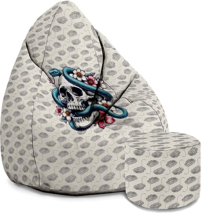 DreamRoots Velvet Zitzak voor Volwassenen – Luxe Beanbag met Voetsteun en Afneembare Hoes – Inclusief Vulling – 80x80x120 cm - Snake Skull Flower