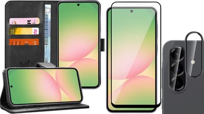 Hoesje geschikt voor Samsung Galaxy A56 / A36 - Screenprotector Volledig Dekkend Glas & Camera - Portemonnee Book Case Zwart