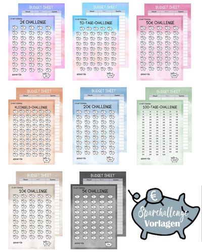 Dailygoods- Budgetplanner Duits - Set van 24 - A6 - 8 Kleuren - Sparchallenge - Hoogwaardig Papier - Duurzaam en Robuust - Spaarplanner