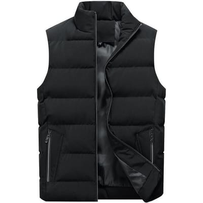 Grote Maat Vest Herfst en Winter Nieuw Heren Casual Vest Opstaande Kraag Effen Kleur Katoenen Vest Vest Jas 8XL black