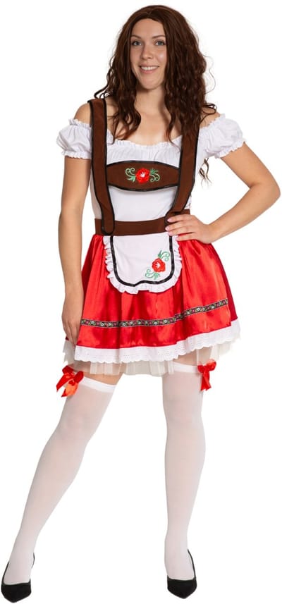 Partychimp Sexy Oktoberfest Dirndl Dames Fay Rood Oktoberfest Dames Carnavalskleding Dames Carnaval Kostuum Dames - Polyester - Stretch - Rood- Maat S/36