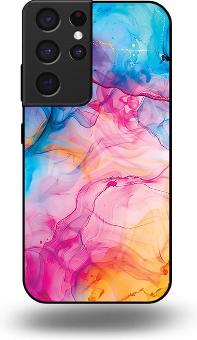 Smartphonica Telefoonhoesje Geschikt voor Samsung Galaxy S21 Ultra met Regenboog Acryl Marmer Opdruk - TPU Backcover Case Rainbow Acrylic Marble Design geschikt voor Samsung Galaxy S21 Ultra