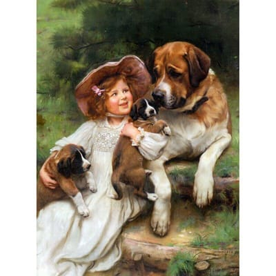 Diamant schilderij hond meisje Diamant borduurwerk meisje met hond 20X30CM beige