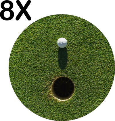 Luxe Ronde Placemat - Golfbal Bijna in het Putje - Set van 8 Placemats - 50x50 cm - 2 mm dik Vinyl - Anti Slip - Afneembaar