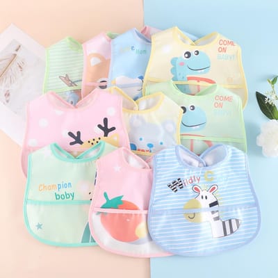 Willekeurig 5 stuks Cartoon Dieren Waterdichte Slabben Baby Kinderen Meisjes Jongens Waterdicht Kwijl Peuter Voedingsslabben Baby Slabben Schorten Verstelbaar white