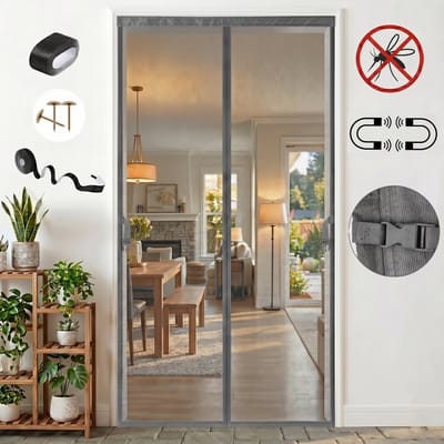 MUPOO Vliegengordijn Magnetisch – hordeuren Zelfsluitend met Verzwaarde Onderkant- Fijnmazig Gaas - Zonder Boren - deur tegen insecten voor Slaapkamer & Binnendeuren-82x204 cm -grijs-2 stuks
