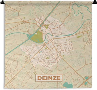 Wandkleed - Wanddoek - Stadskaart - Deinze - Plattegrond - België - Kaart - 180x180 cm - Wandtapijt