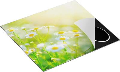 Chefcare Inductie Beschermer Witte Kamille Bloemen met Zonneschijn - 60x50 cm - Afdekplaat Inductie - Kookplaat Beschermer - Inductie Mat
