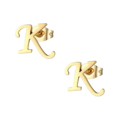 Aramat Jewels | Oorbellen | RVS letter K oorstekers goudkleurig | | | |10mm | Staal | Kinderen, Volwassenen | Verkleurd niet