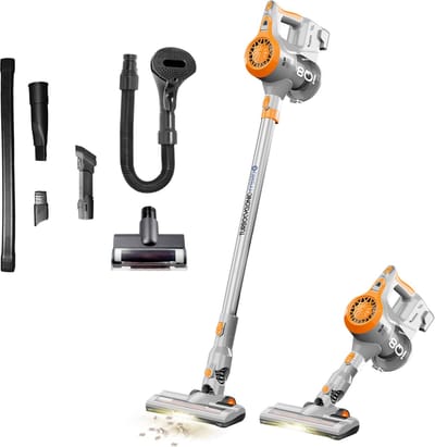 TurboTronic IQ8 steelstofzuiger draadloos - Zonder zak op accu - met kruimeldief en accessoires - Zilver/Oranje