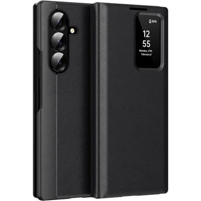 Voor Samsung Galaxy Z Fold 7 Hoesje Smart View Venster PU Leer Portemonnee Flip-Free Beantwoorden Cover met Kaartsleuf Galaxy Z Fold7
