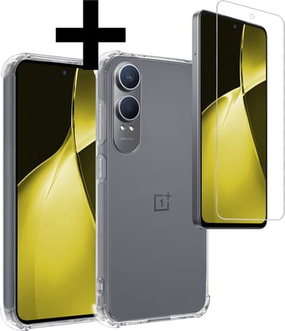 Hoesje - Met Screenprotector - Geschikt voor OnePlus Nord CE 4 Lite - Sterk & Shockproof - Siliconen Case - Back Cover - Telefoon Hoes - Shock Proof - Telefoonhoesjes - Transparant