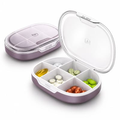 Pillen Doosje met 6 Vakken | Medicijndoos Compact | Reissetje voor Tabletten & Supplementen | Paars
