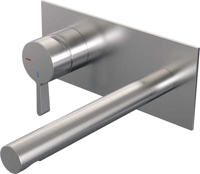 Brauer Brushed Edition inbouw wastafelmengkraan met rechte uitloop en afdekplaat model E2 RVS geborsteld PVD
