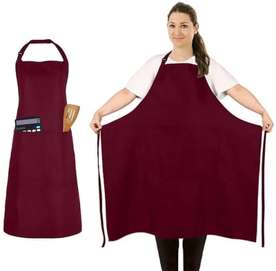 Wijnrood Groot formaat schort-polyester-slijtvast-keukenschort-restaurant-huisgebruik-schilder-tuinman-keramiek werkschort