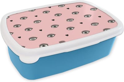 Broodtrommel Blauw - Lunchbox - Brooddoos - Meisje - Ogen - Roze - Patronen - Girl - Kids - Kinderen - 18x12x6 cm - Kinderen - Jongen