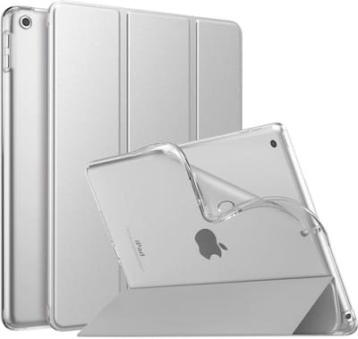 OmGoods - Dailygoody - iPad 10.2 Hoes - Slimme Hoes - Bescherming en Standfunctie - Zilver - Flexibele Back Cover - Geschikt voor iPad 9th Gen 2021, 8th Gen 202...