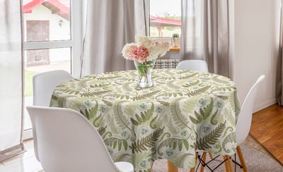ABAKUHAUS Botanica Ronde Tafelkleed, Cirkelvormige Tafelkleed Hoes voor Keukendecoratie in de eetkamer, 150 cm, Eierschaal en Donkerbruin