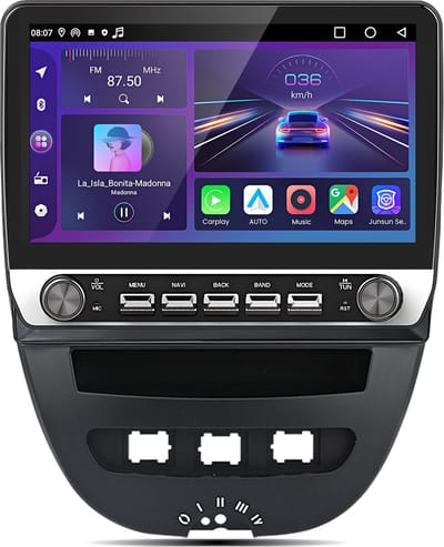 Junsun Autoradio - Geschikt Voor Peugeot 107/ Toyota Aygo & Citroën C1 (2005-2014) Accessoires - Android 15 - Draadloze CarPlay, Bluetooth, GPS-Navigatiesysem, 10.1 inch IPS Touchscreen, 4GB+64GB, DSP, 4G, RDS, Octa-core processor
