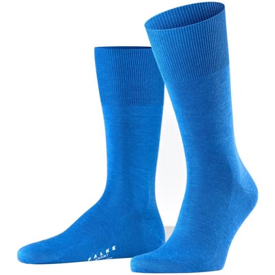 FALKE Airport eenkleurig wol katoen sokken heren blauw - maat 41-42