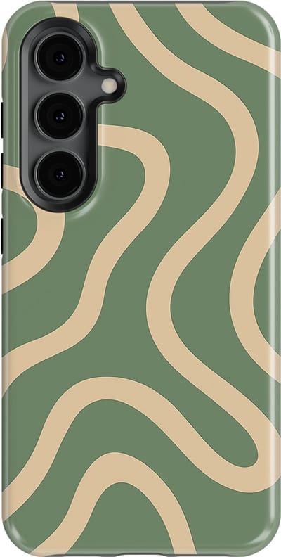 DripCase Curvy Lines Hoesje Samsung Galaxy S24 | Backcover met Mag | Design Tough Case Samsung Galaxy S24 Olive Drift