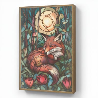 Wandlamp 70x100 cm - Oplaadbaar - Vos - Mozaïek - Bos - Maan - Wandlampen binnen woonkamer - Slaapkamer lamp - Decoratieve nachtlamp - Vloerlamp draadloos