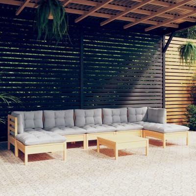 vidaXL - 8-delige - Loungeset - met - grijze - kussens - grenenhout