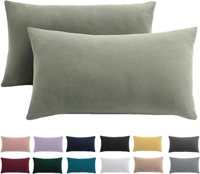 SnelShoppen - Set van 2 Kussenhoezen 40 x 80 cm in Saliegroen, 100% Microvezel, Kreukvrij en Strijkvrij, Ideaal voor Thuis en Kamperen