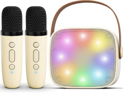Mini karaokemachine voor kinderen en volwassenen, draagbare bluetooth karaoke-luidspreker met 2 draadloze microfoons, mp3-muziekspeler voor meisjes, jongens van 3-11,12 jaar oud, cadeaus voor familie