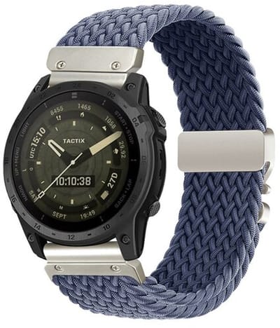 By Qubix - Geschikt voor Garmin bandje - 26mm Quickfit - Braided nylon band met parachute sluiting - Blauwgrijs - Geschikt voor Garmin Epix Pro Gen 2 (51mm) / Quatix 7X / 6X & Tactix 7 (pro)